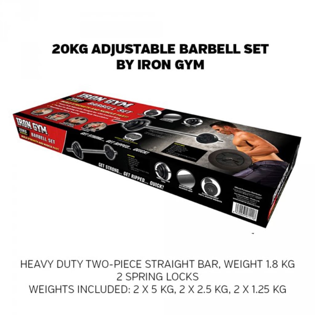 Iron Gym Regulowana sztanga, zestaw, 20 kg, IRG034