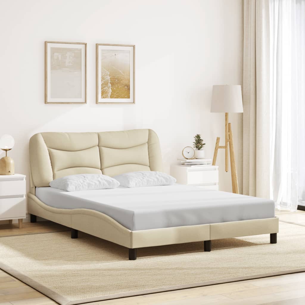 vidaXL Rama łóżka z zagłówkiem, kremowa, 120x200 cm, obita tkaniną