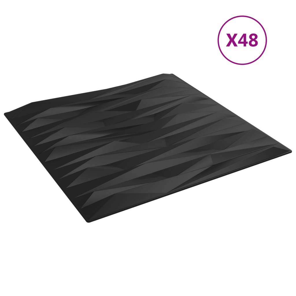 vidaXL Panele ścienne, 48 szt., czarne, 50x50 cm, XPS, 12 m², kamień