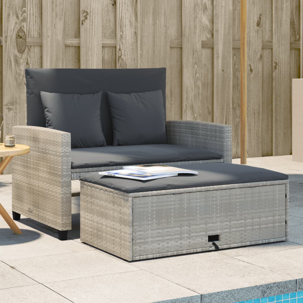vidaXL Sofa ogrodowa z poduszkami, 2-osobowa, jasnoszara, polirattan