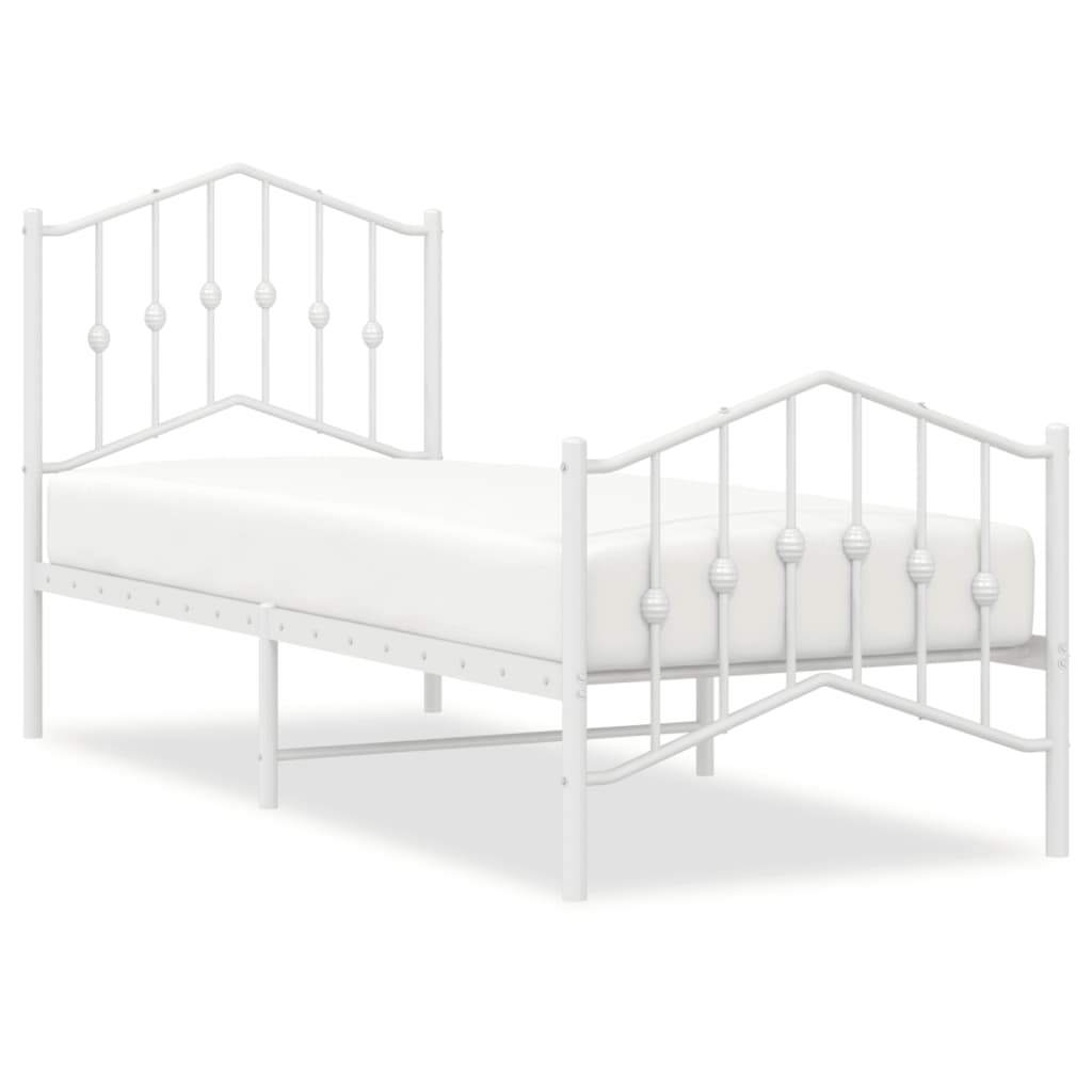 vidaXL Metalowa rama łóżka z wezgłowiem i zanóżkiem, biała, 75x190 cm