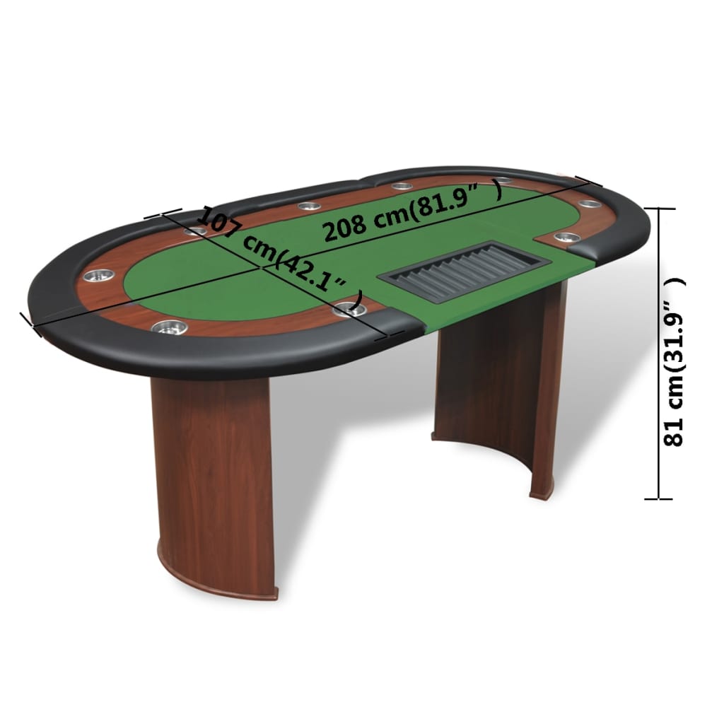 vidaXL Stół do pokera dla 10 graczy z tacą na żetony, zielony