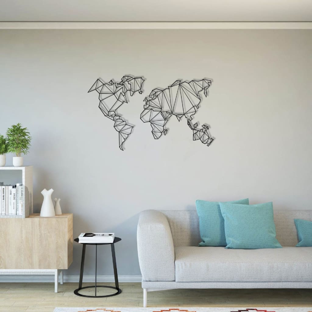 Homemania Dekoracja ścienna World Map, 120x72 cm, metalowa, czarna