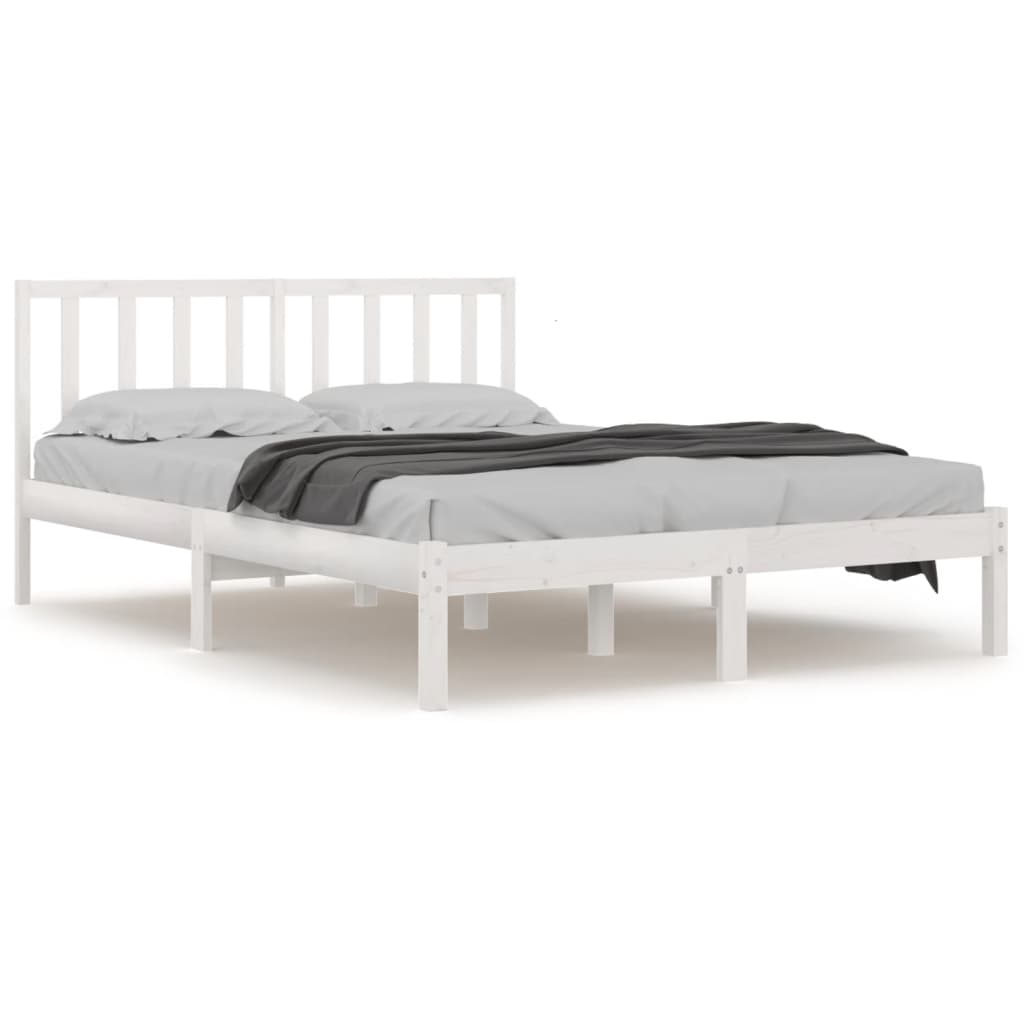 vidaXL Rama łóżka, biała, lite drewno sosnowe, 135x190 cm, podwójna