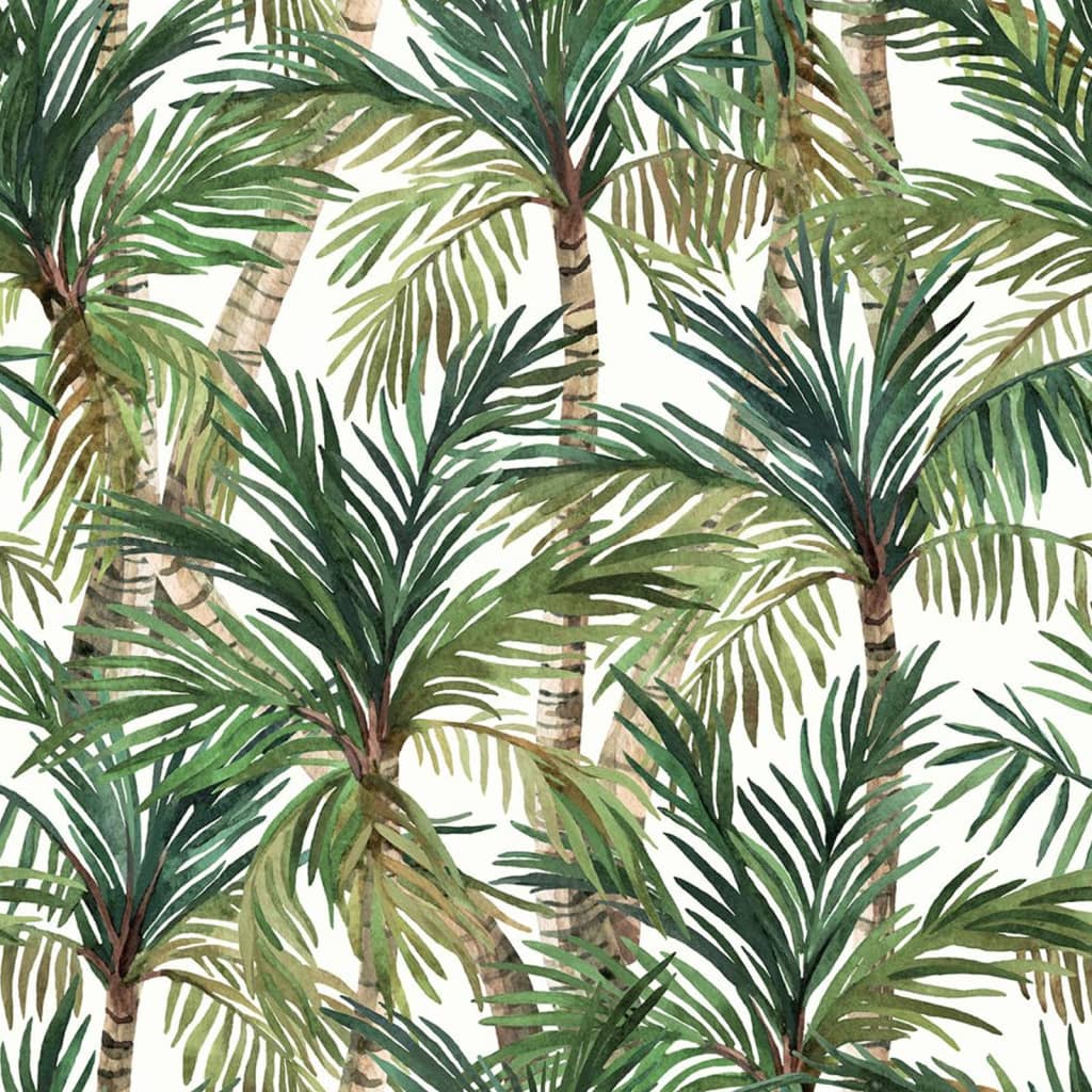 DUTCH WALLCOVERINGS Tapeta Palm Trees, zielono-biała