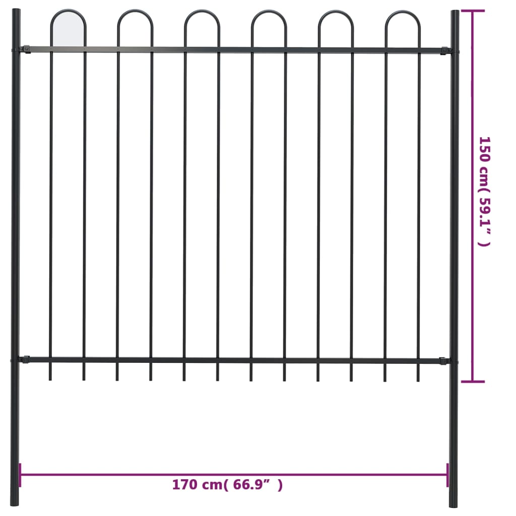 vidaXL Panel ogrodzeniowy z zaokrąglonymi końcami, 1,7 m, czarny