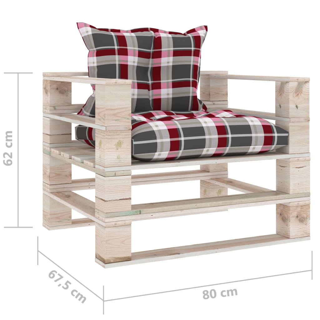 vidaXL Sofa ogrodowa z palet, z poduszkami w czerwoną kratę, sosna