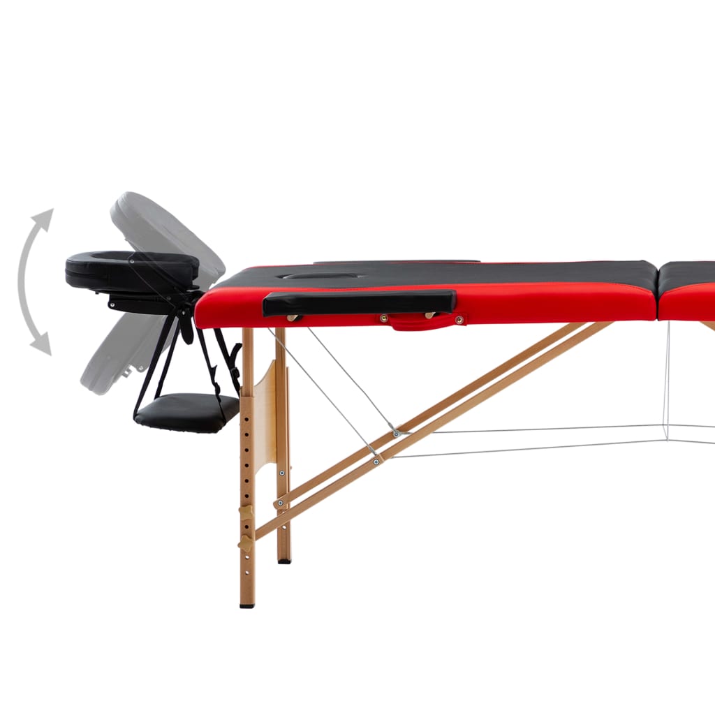 vidaXL Składany stół do masażu, 2-strefowy, drewniany, czarno-czerwony