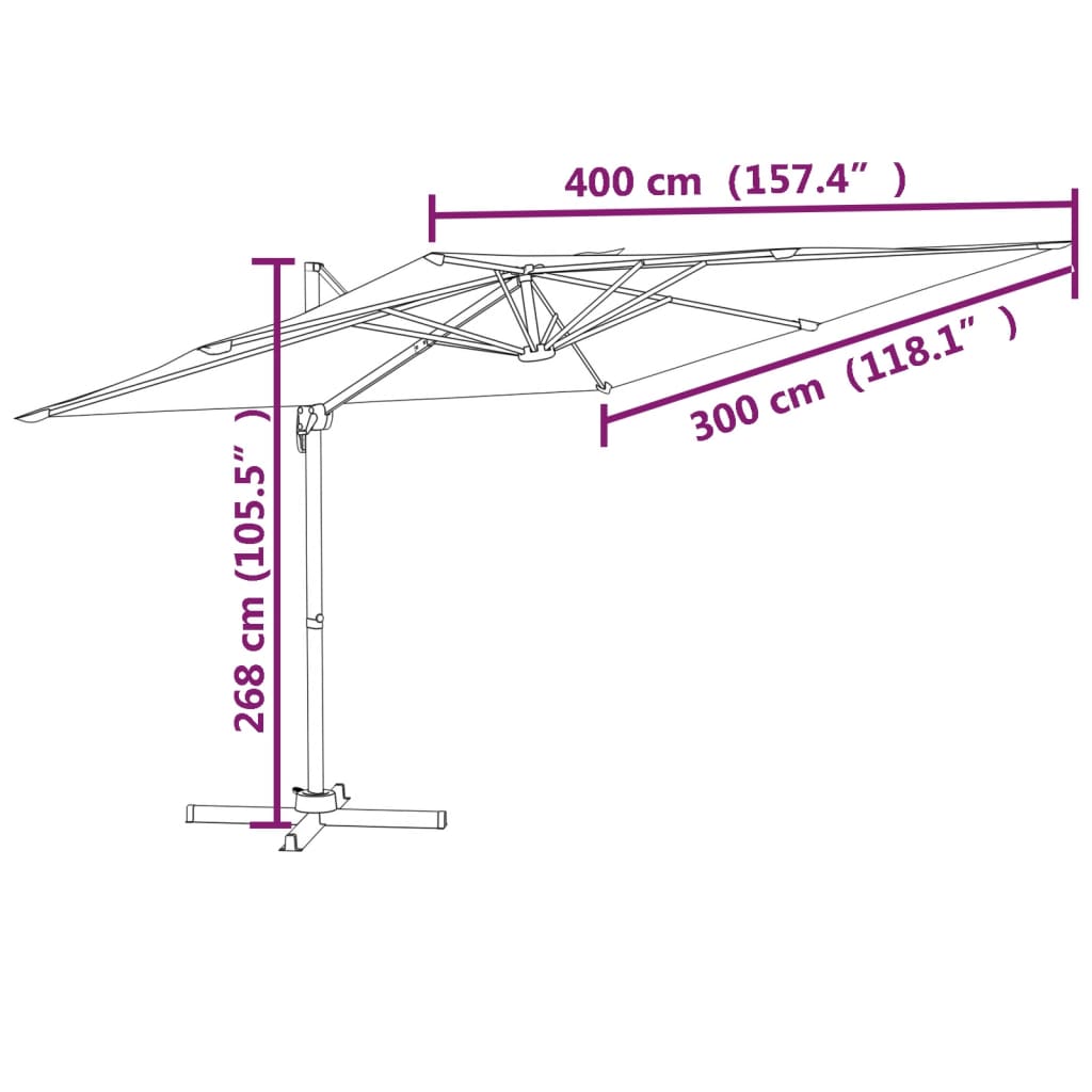 vidaXL Parasol wiszący na aluminiowym słupku, lazurowy, 400x300 cm