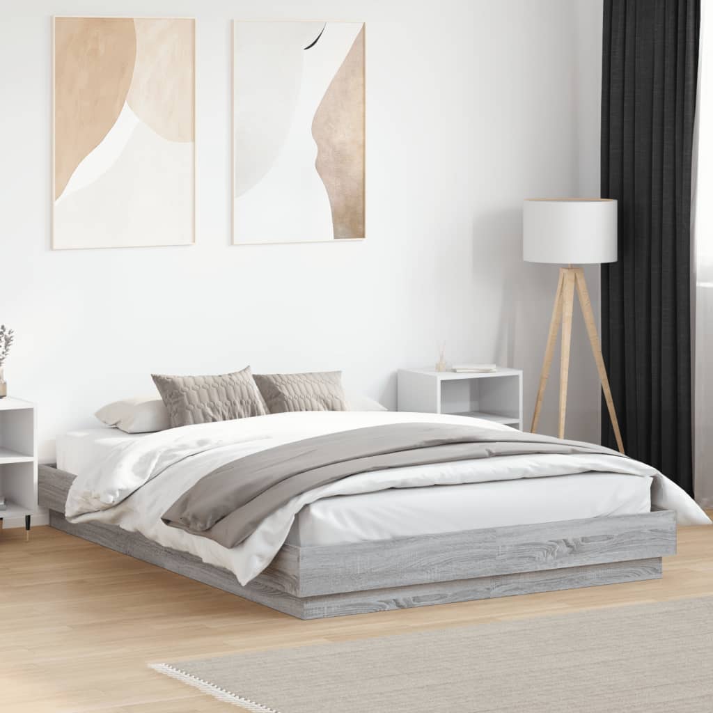 vidaXL Rama łóżka, szary dąb sonoma, 160x200cm materiał drewnopochodny