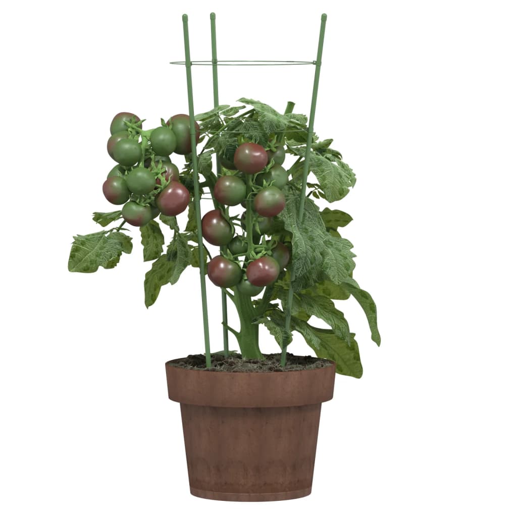 vidaXL Podpórki dla roślin, z 3 obręczami, 5 szt, zielone, 45 cm, stal