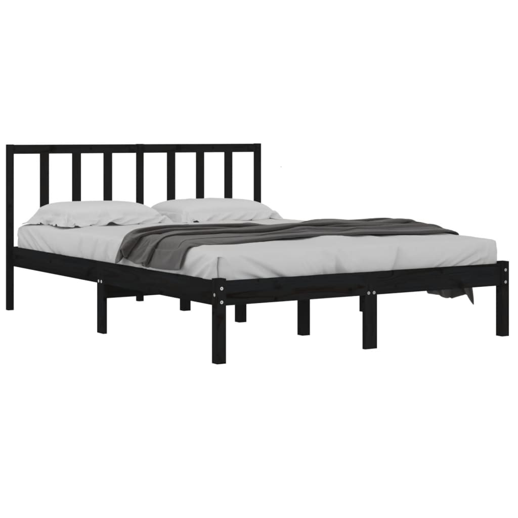vidaXL Rama łóżka, czarna, lite drewno sosnowe, 150x200 cm