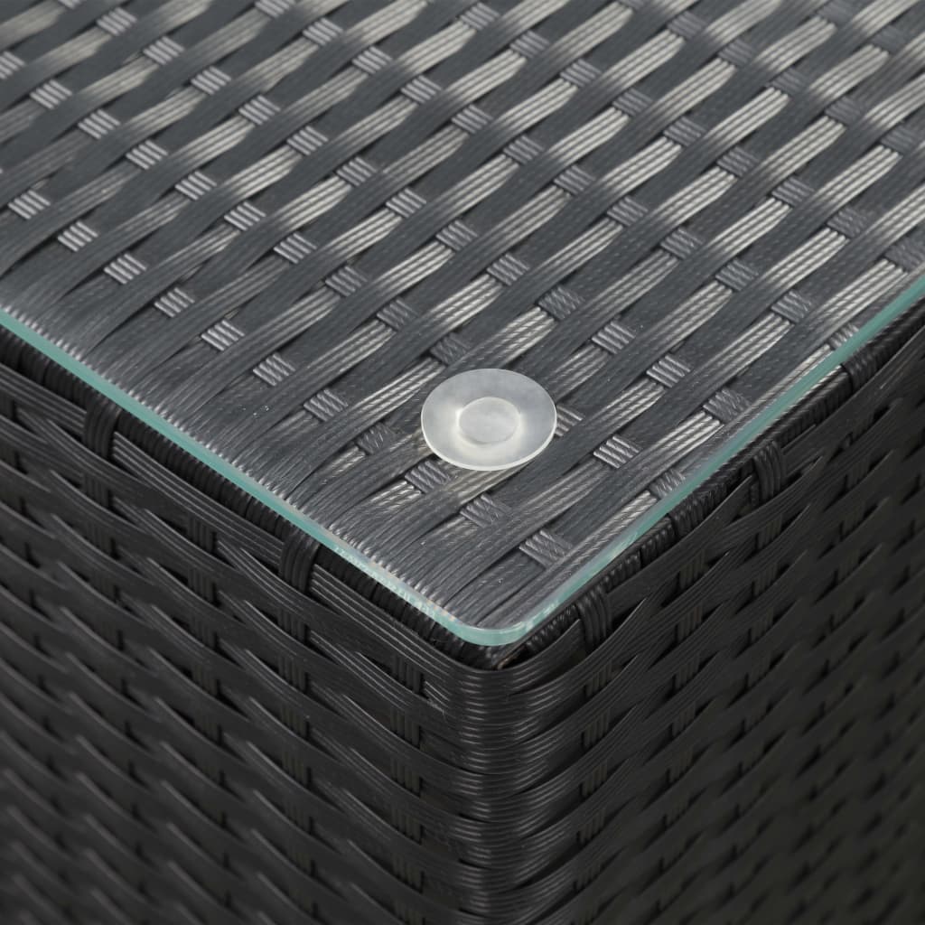 vidaXL Stolik ze szklanym blatem, czarny, 35x35x52 cm, polirattan