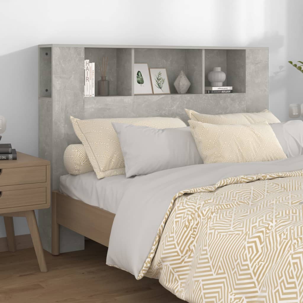 vidaXL Wezgłowie łóżka z półkami, szarość betonu, 140x18,5x104,5 cm
