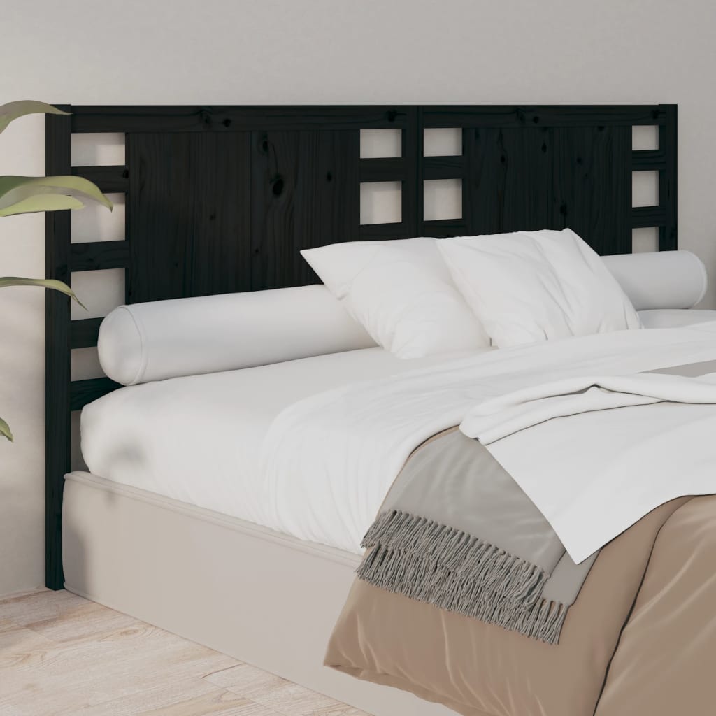 vidaXL Wezgłowie łóżka, czarne, 206x4x100 cm, lite drewno sosnowe