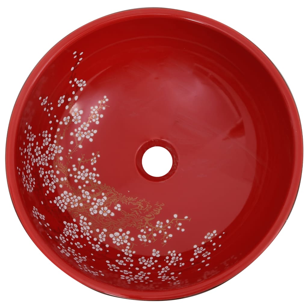 vidaXL Umywalka nablatowa, czarno-czerwona, okrągła, Φ41x14 cm