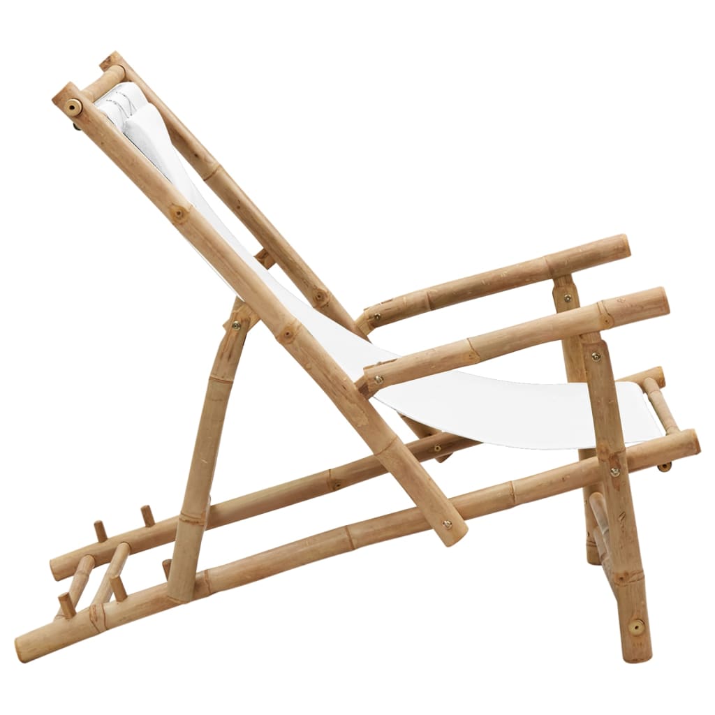 vidaXL Leżak z bambusa i kremowego płótna