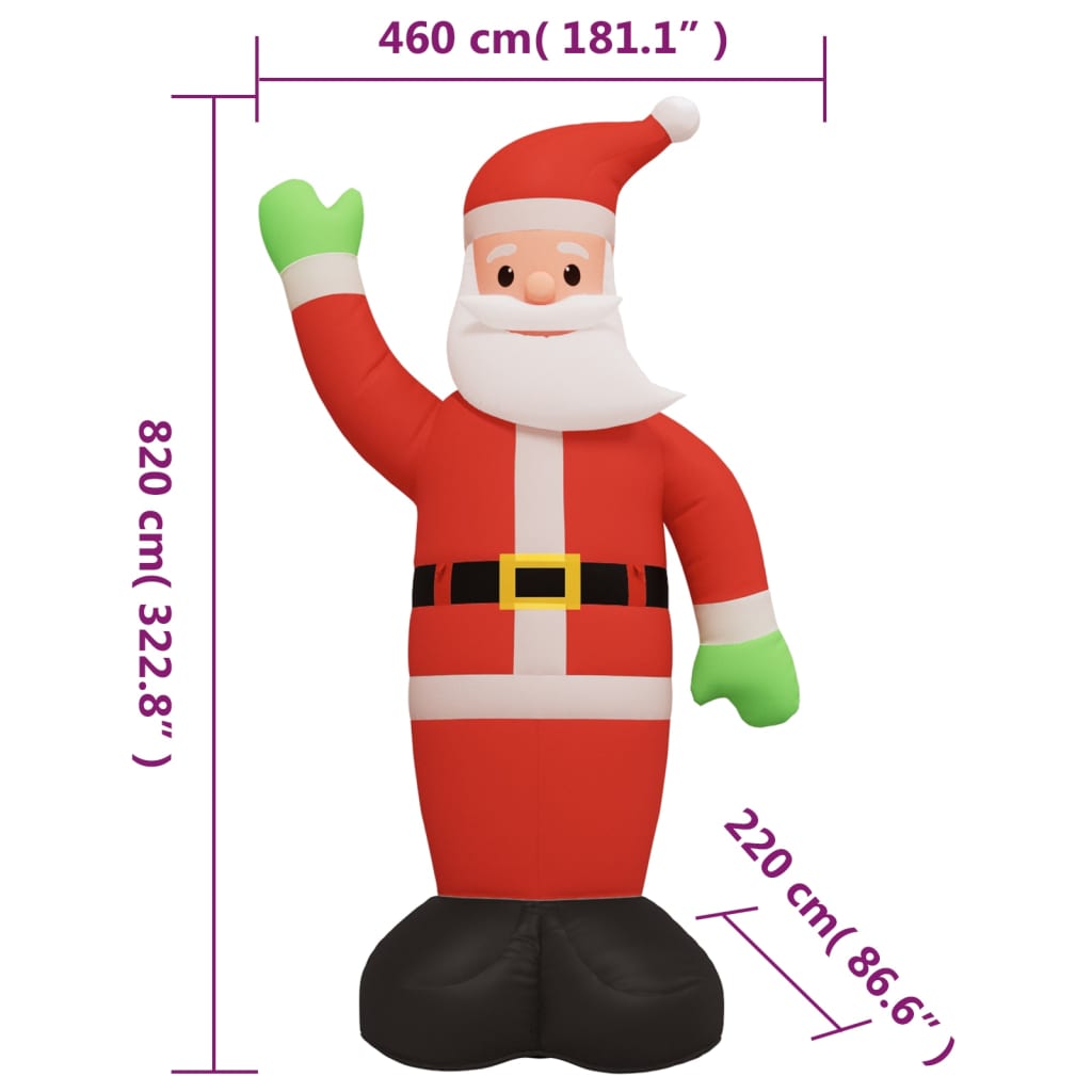 vidaXL Dmuchany Święty Mikołaj z oświetleniem LED, 820 cm