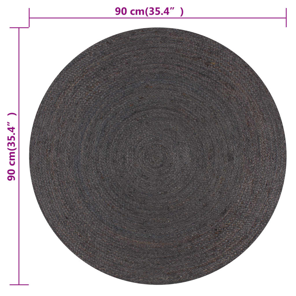 vidaXL Ręcznie wykonany dywan z juty, okrągły, 90 cm, ciemnoszary