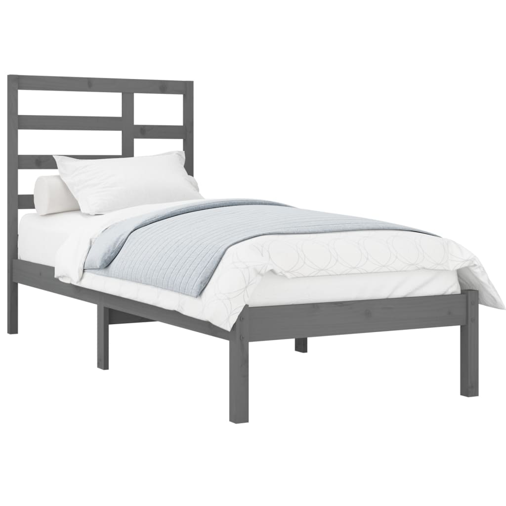 vidaXL Rama łóżka, szara, lite drewno, 90x200 cm