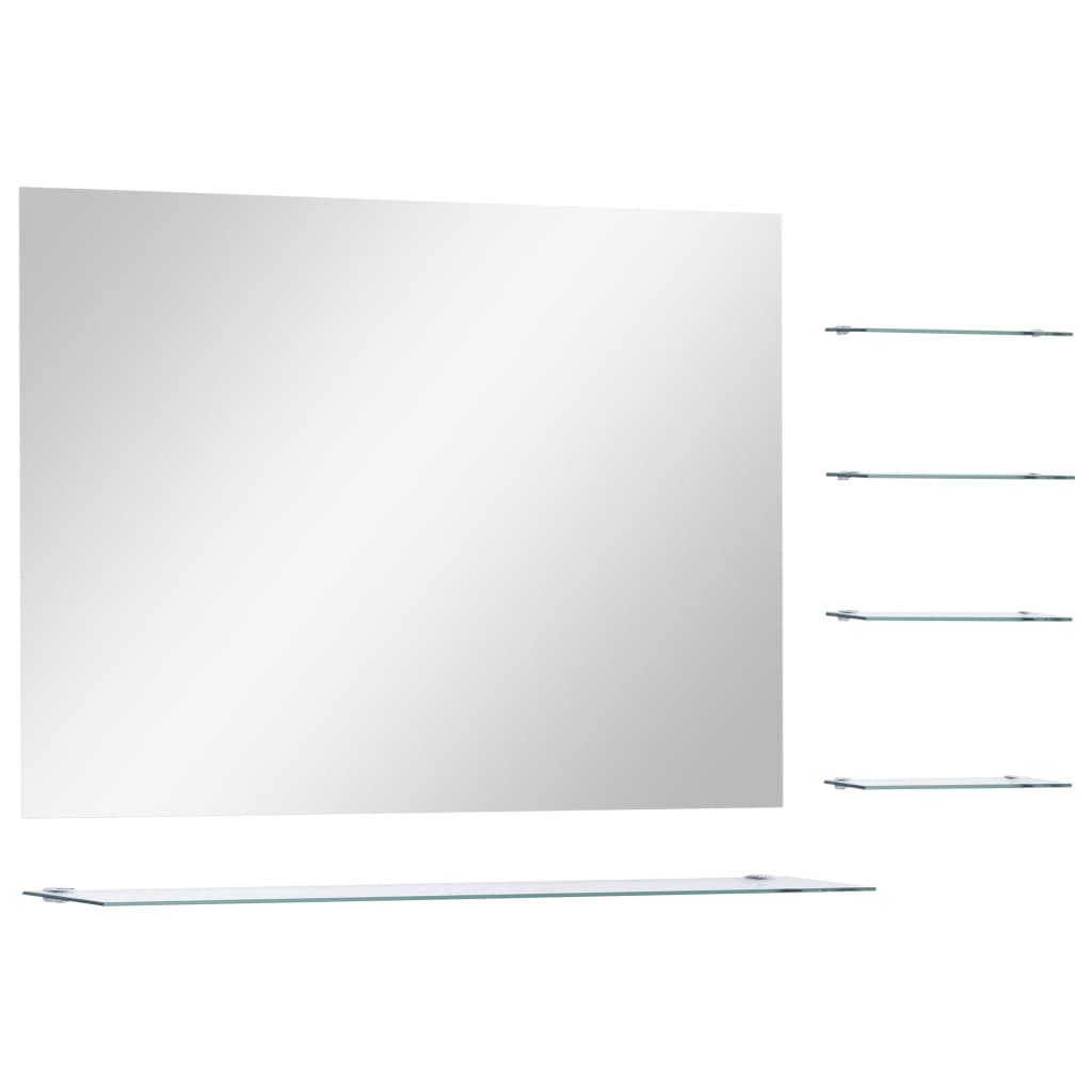vidaXL Lustro ścienne z półką, 80x60 cm, hartowane szkło