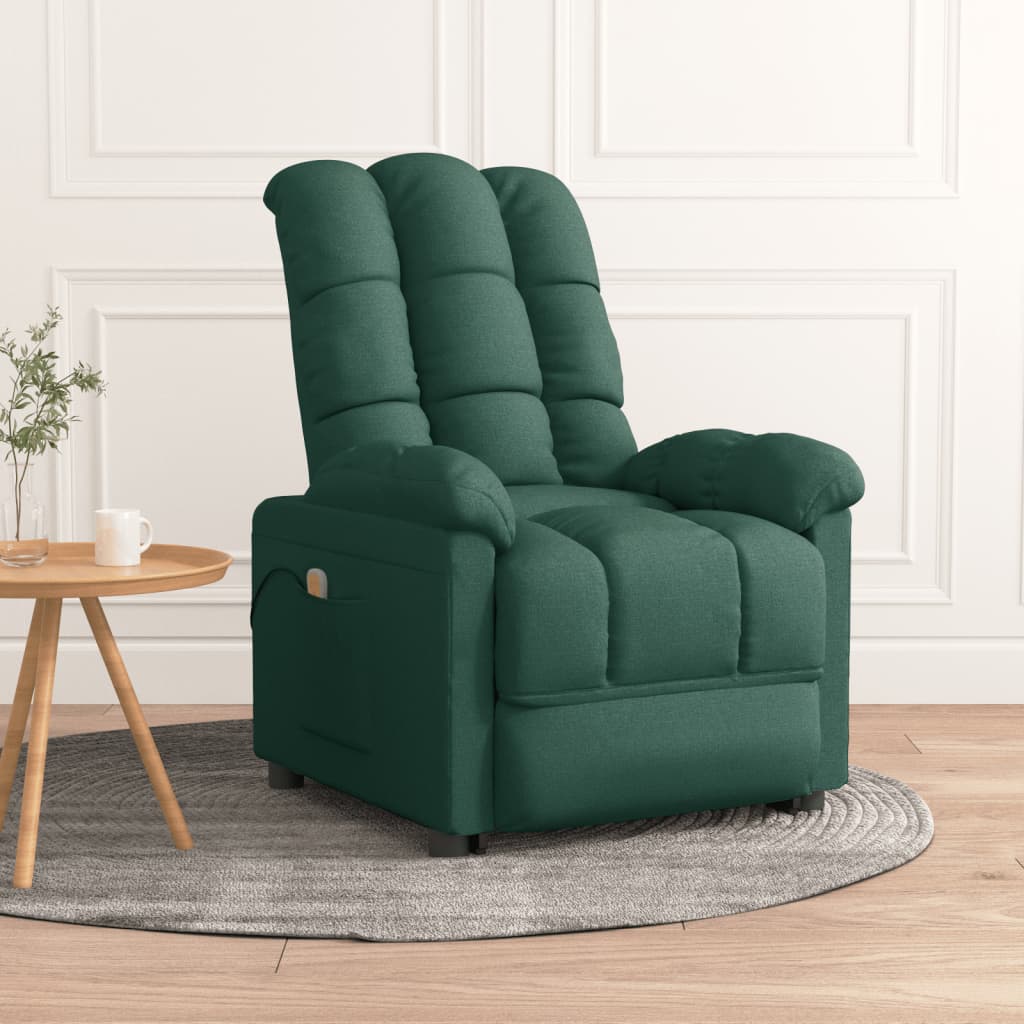 vidaXL Rozkładany fotel masujący, ciemnozielony, tapicerowany tkaniną