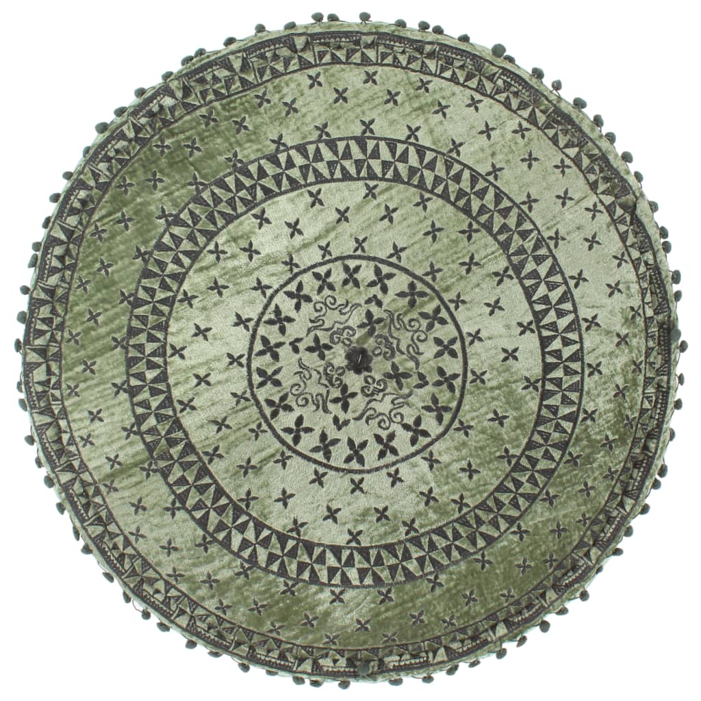 vidaXL Puf, okrągły, aksamit z haftem, 60x25 cm, zielony