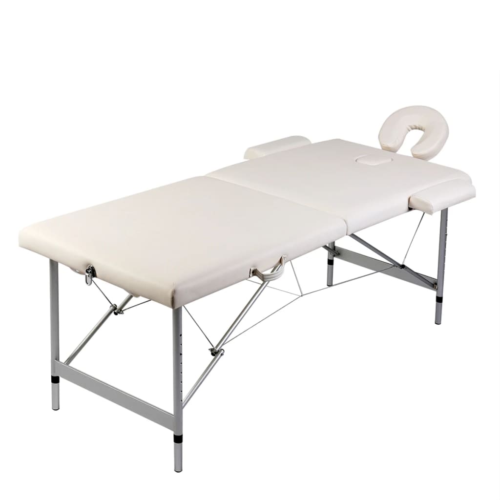 vidaXL Składany stół do masażu z aluminiową ramą, 2 strefy, kremowy