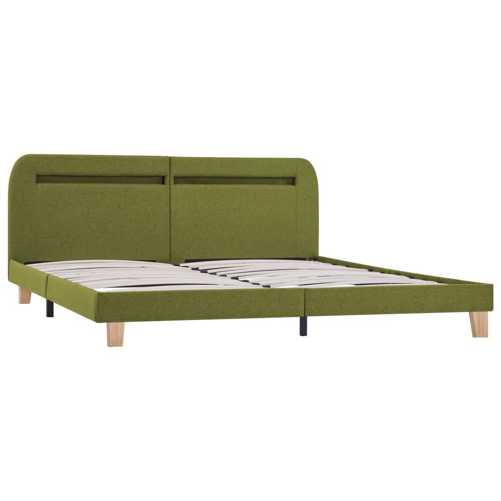 vidaXL Rama łóżka z LED, zielona, tapicerowana tkaniną, 180 x 200 cm