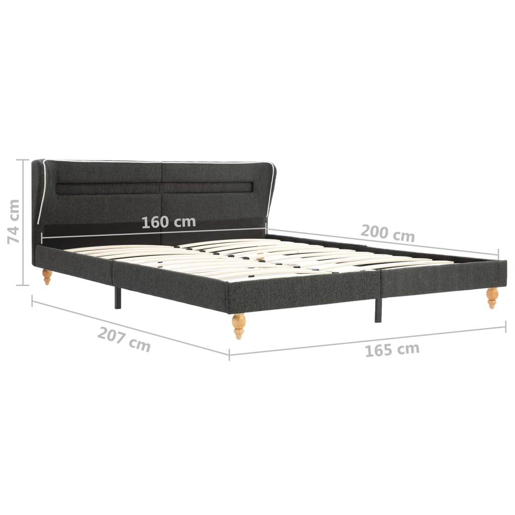 vidaXL Rama łóżka z LED, ciemnoszara, juta, 160 x 200 cm
