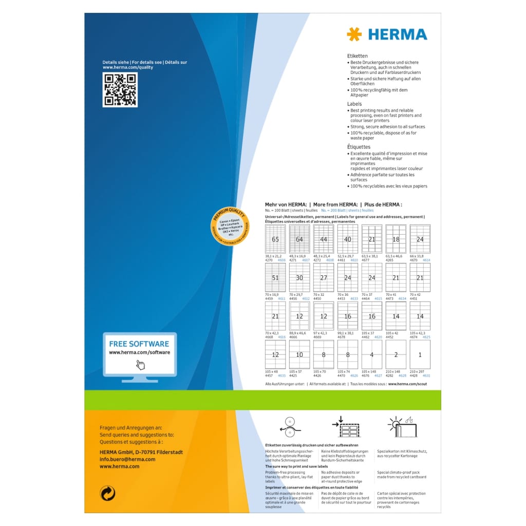 HERMA Etykiety samoprzylepne PREMIUM, 148,5x205 mm, 400 arkuszy A5