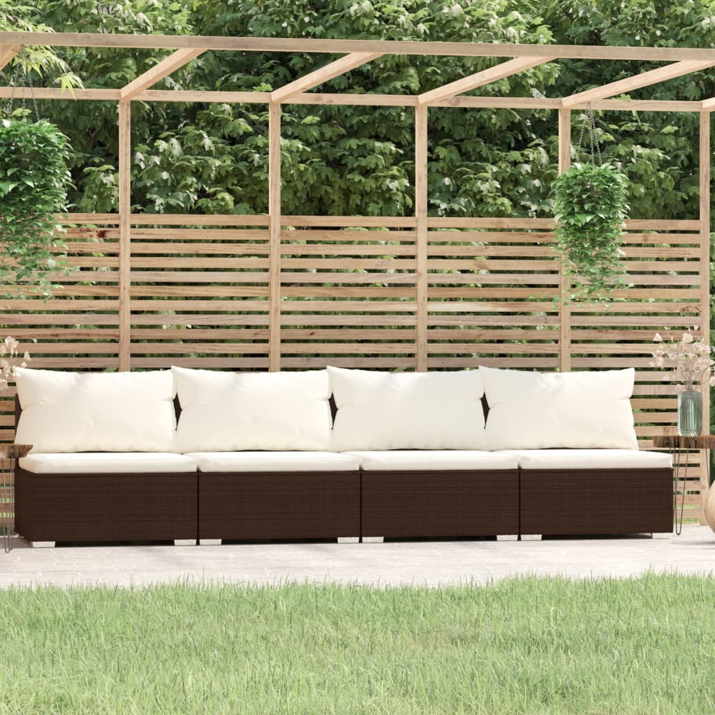 vidaXL 4-osobowa sofa z poduszkami, brązowa, polirattan
