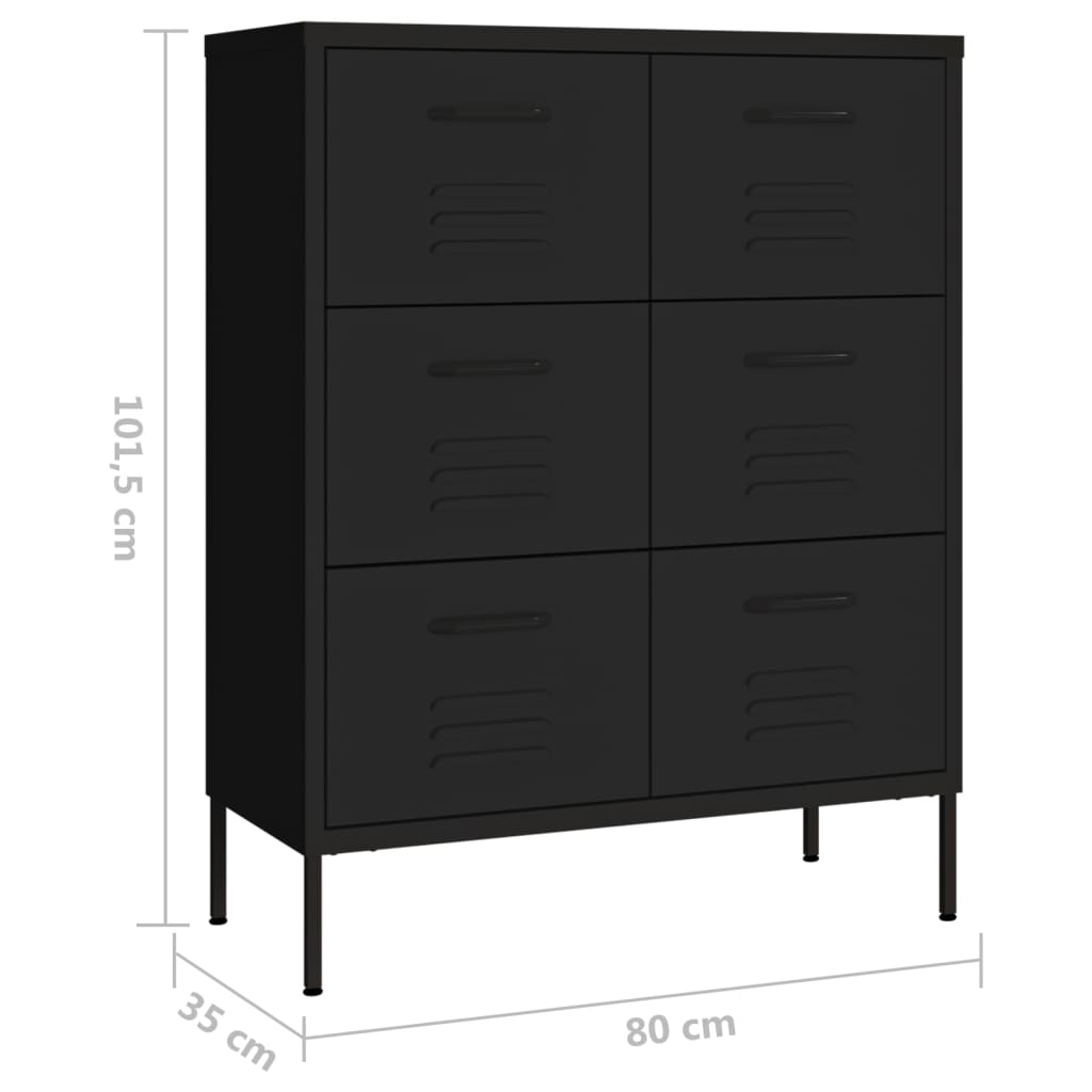 vidaXL Szafka z szufladami, czarna, 80x35x101,5 cm, stalowa