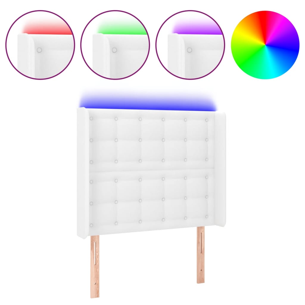 vidaXL Zagłówek do łóżka z LED, biały, 83x16x118/128cm, sztuczna skóra