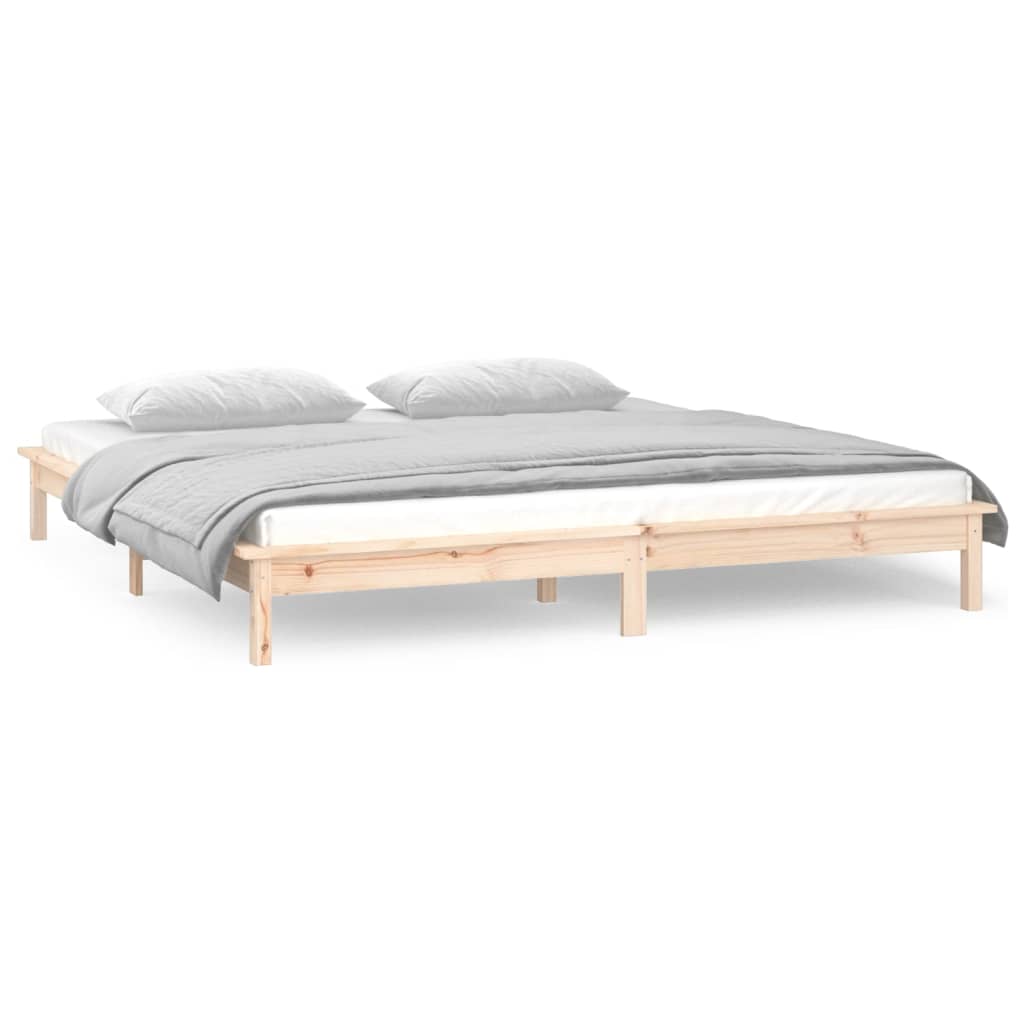 vidaXL Rama łóżka z LED, 200x200 cm, lite drewno
