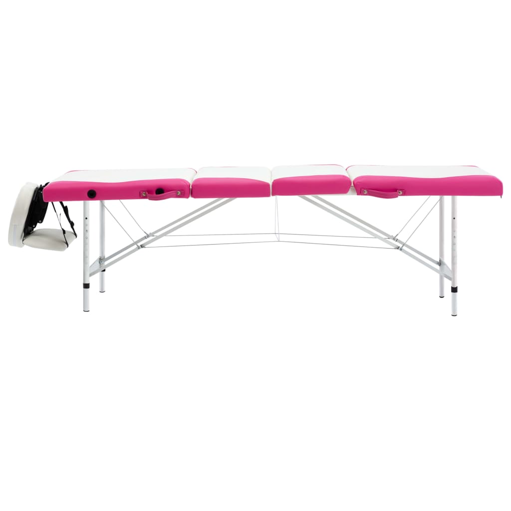 vidaXL Składany stół do masażu, 4-strefowy, aluminiowy, biało-różowy