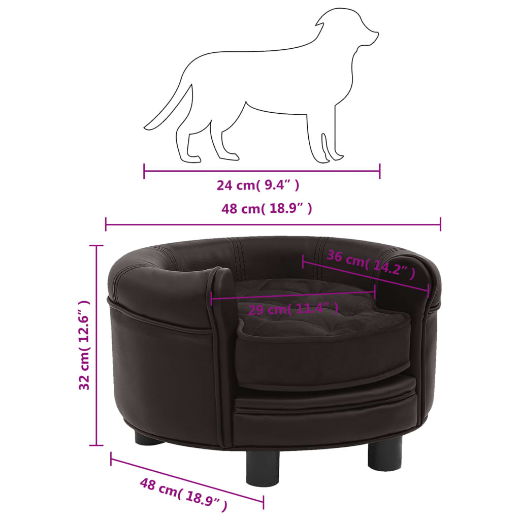 vidaXL Sofa dla psa, brązowa, 48x48x32 cm, plusz i sztuczna skóra