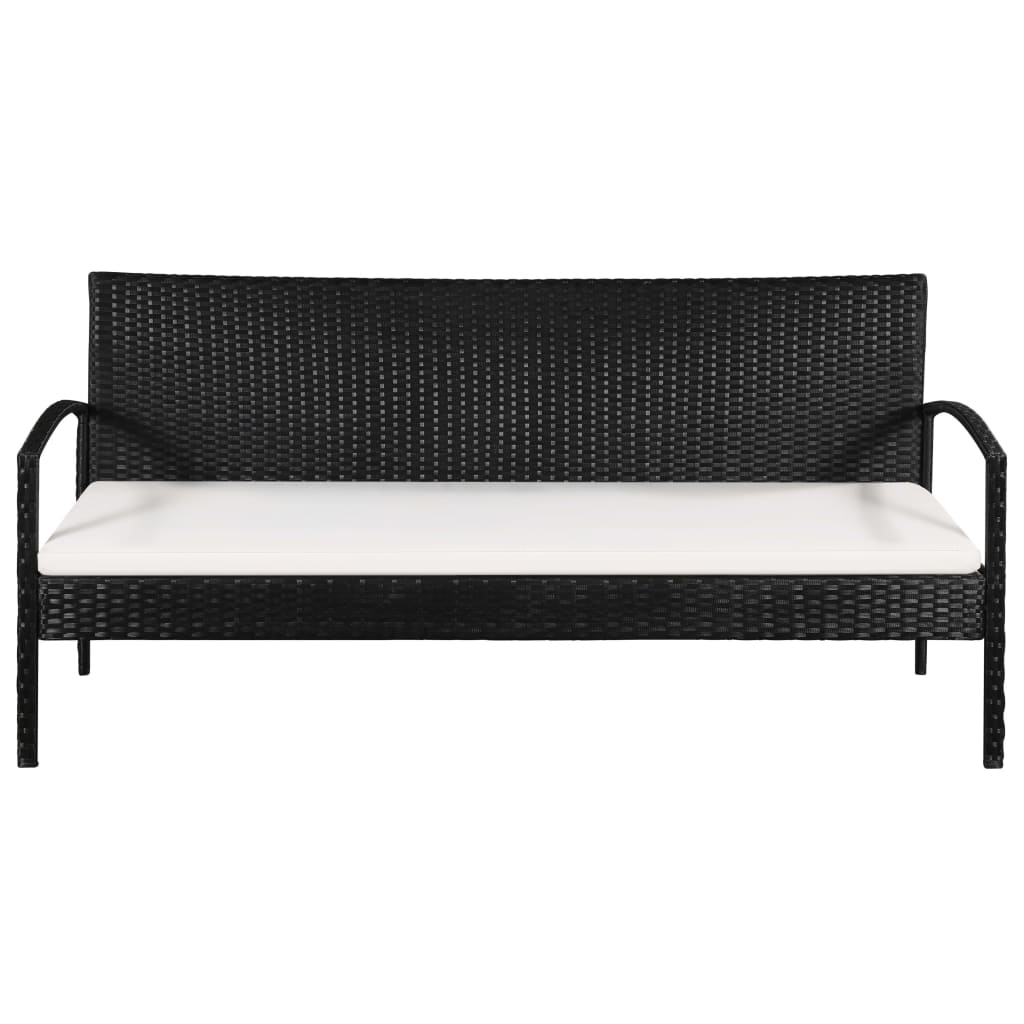 vidaXL 3-osobowa sofa ogrodowa z poduszkami, polirattan, czarna