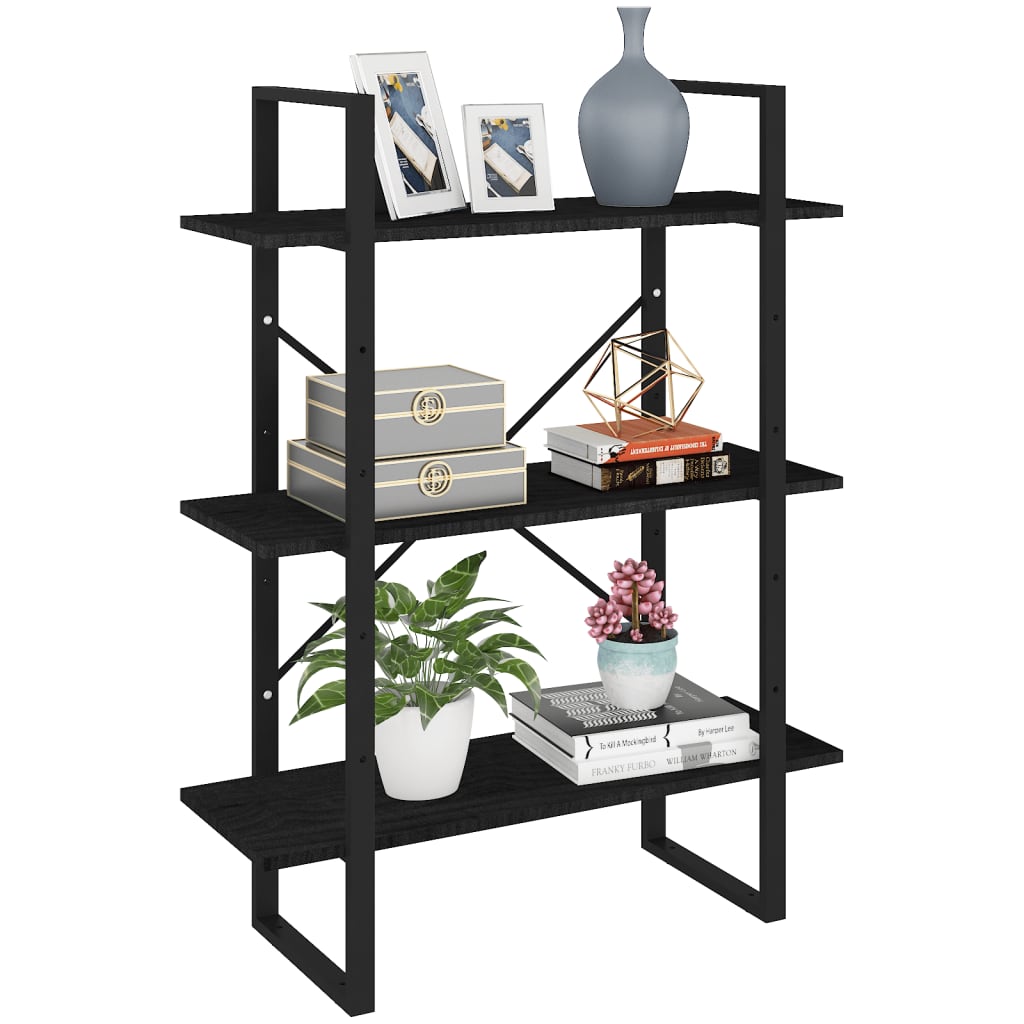 vidaXL 3-poziomowy regał na książki, czarny, 80x30x105 cm, sosnowy