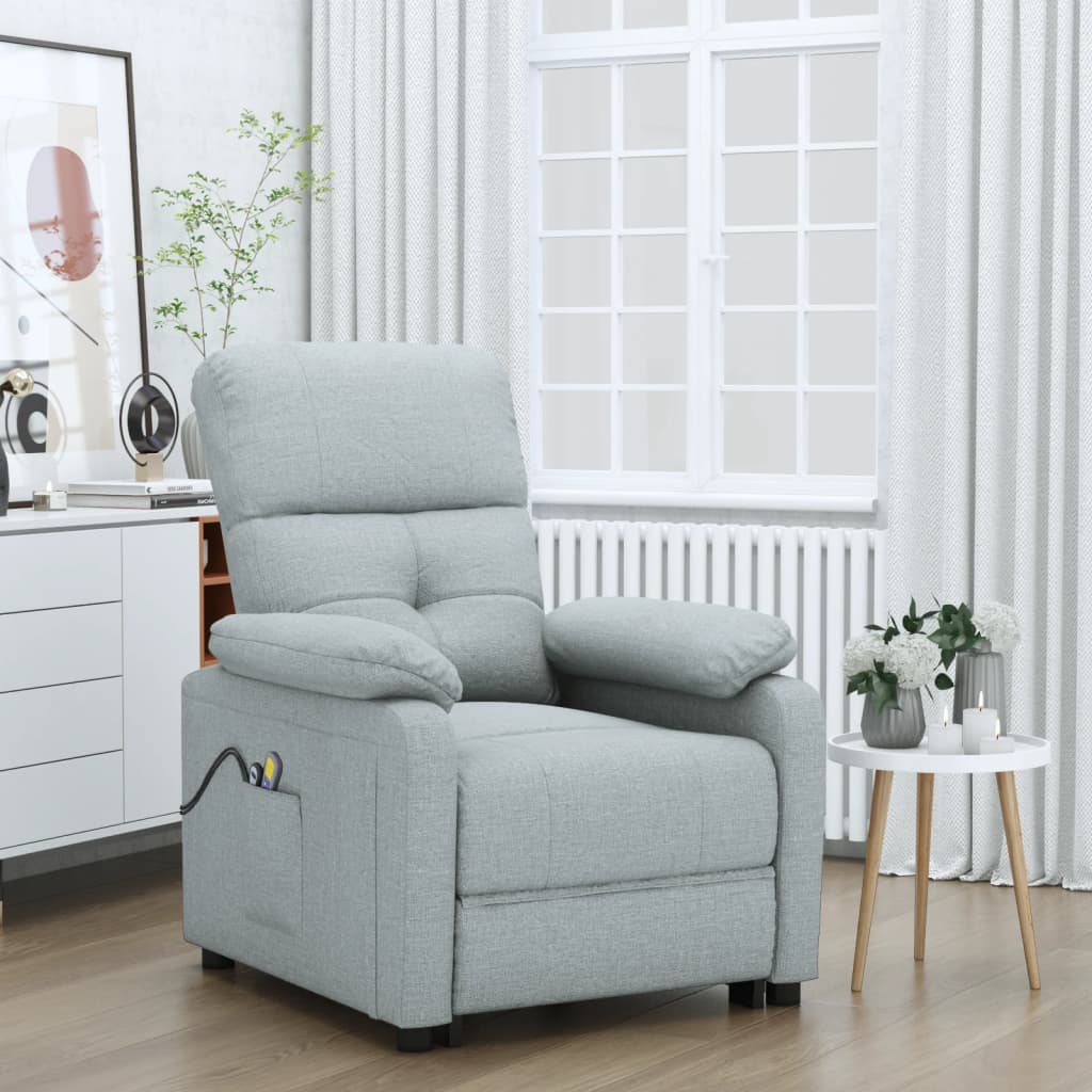 vidaXL Elektryczny fotel masujący, rozkładany, jasnoszary, tkanina