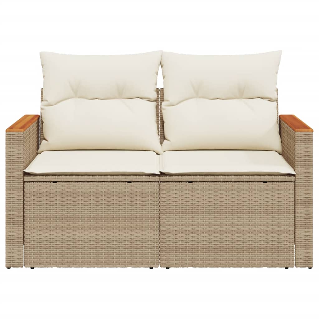 vidaXL Sofa ogrodowa z poduszkami, 2-osobowa, beżowa, polirattan