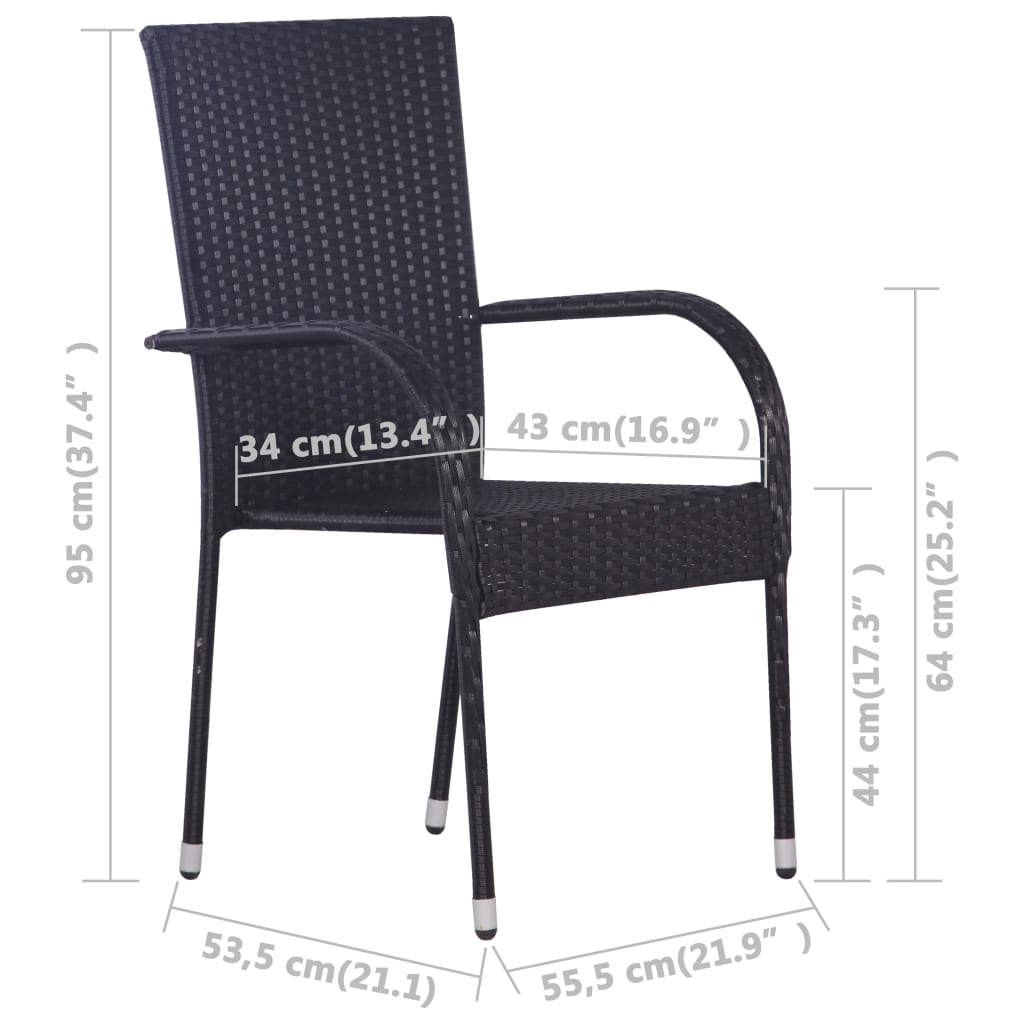 vidaXL Sztaplowane krzesła ogrodowe, 4 szt., polirattan, czarne