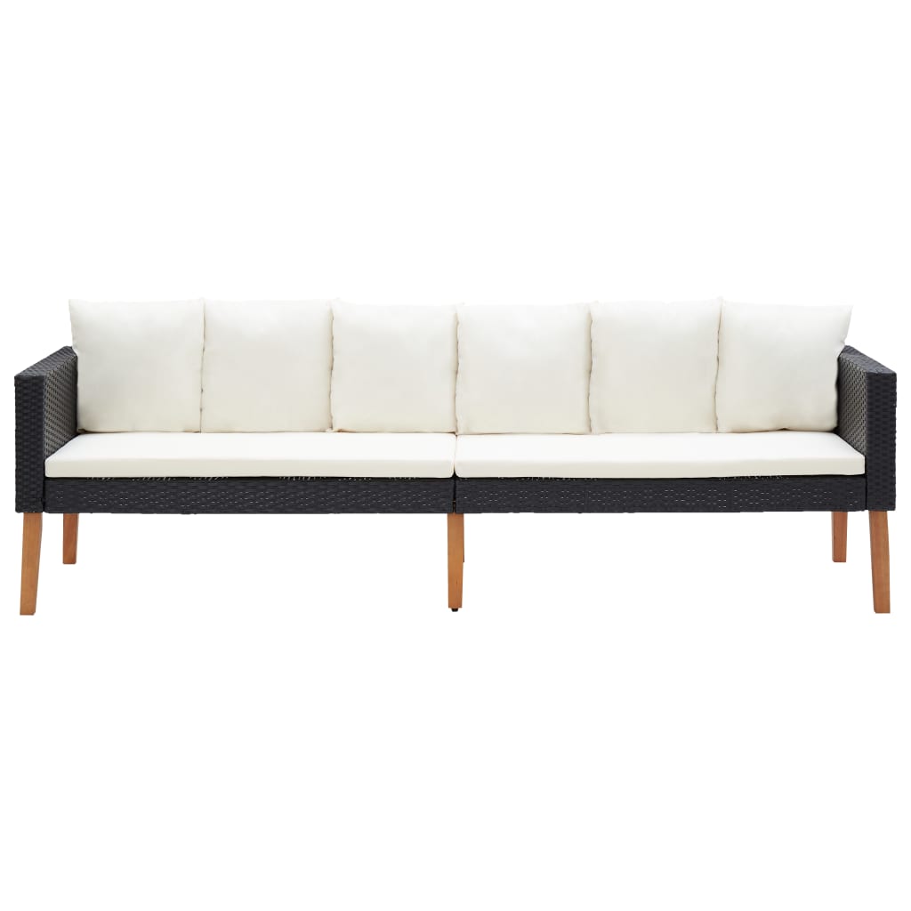 vidaXL 3-osobowa sofa ogrodowa z poduszkami, rattan PE, czarny