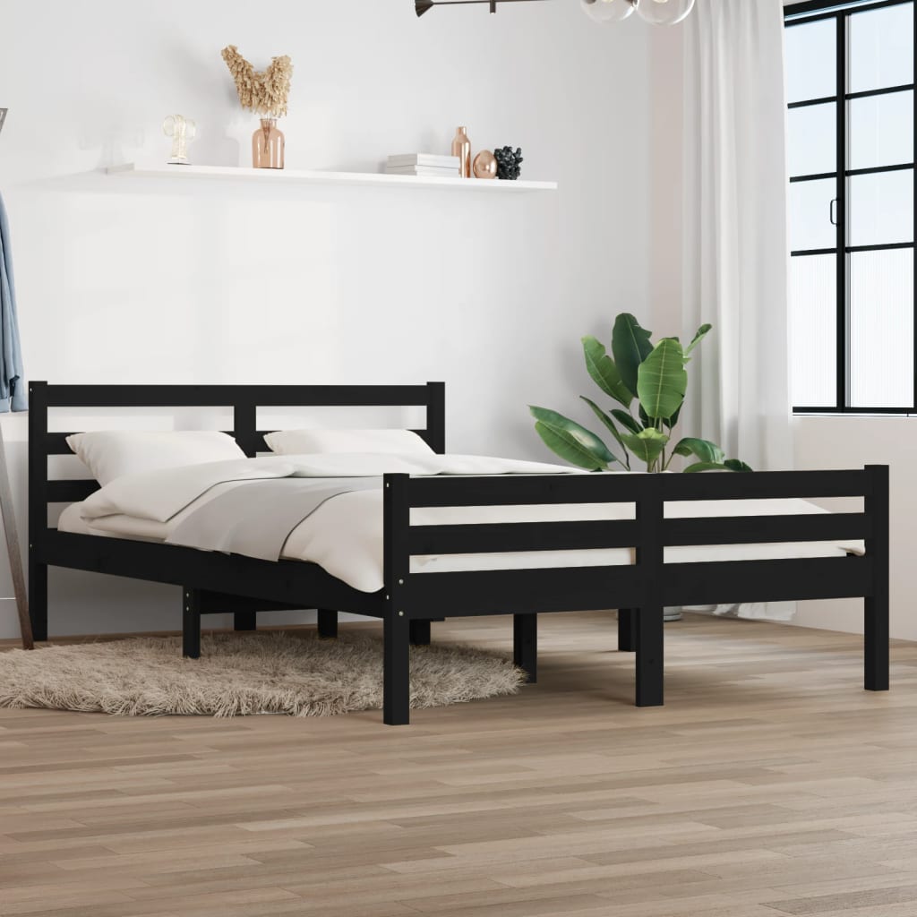vidaXL Rama łóżka, czarna, lite drewno, 160 x 200 cm