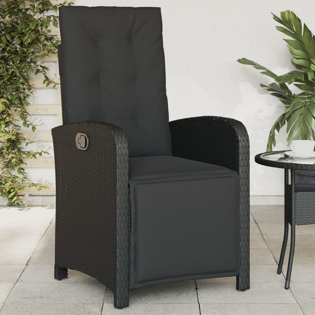 vidaXL Rozkładany fotel ogrodowy z podnóżkiem, czarny rattan PE