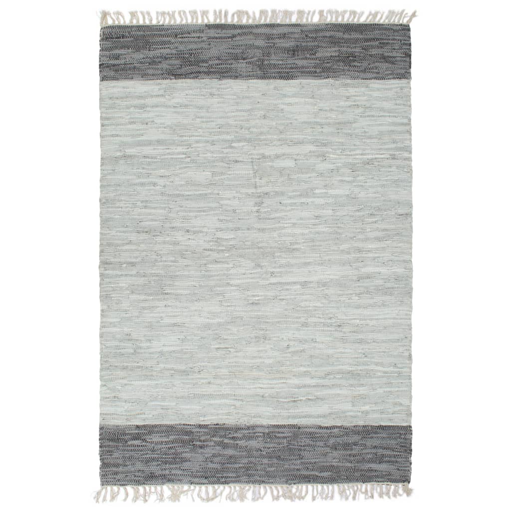 vidaXL Ręcznie tkany dywanik Chindi, skóra, 160x230 cm, szary
