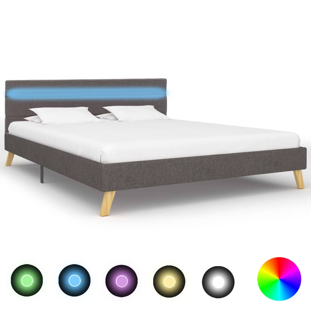vidaXL Rama łóżka z LED, jasnoszara, tkanina, 160 x 200 cm