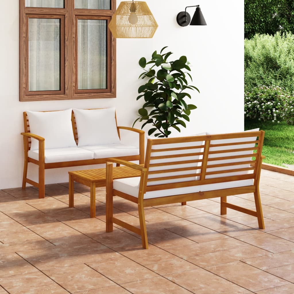 vidaXL 3-cz. zestaw wypoczynkowy do ogrodu, poduszki, drewno akacjowe