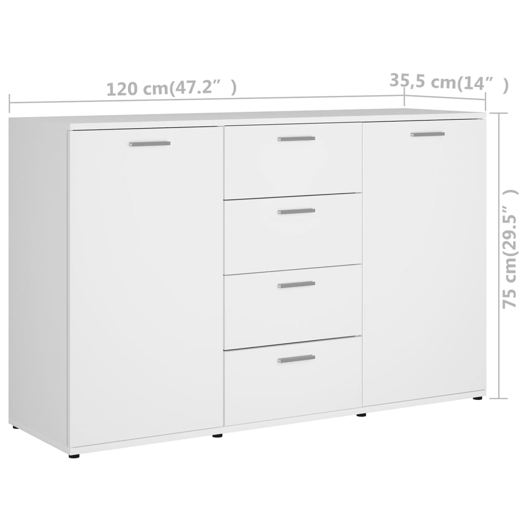 vidaXL Komoda, biała, 120x35,5x75 cm, materiał drewnopochodny