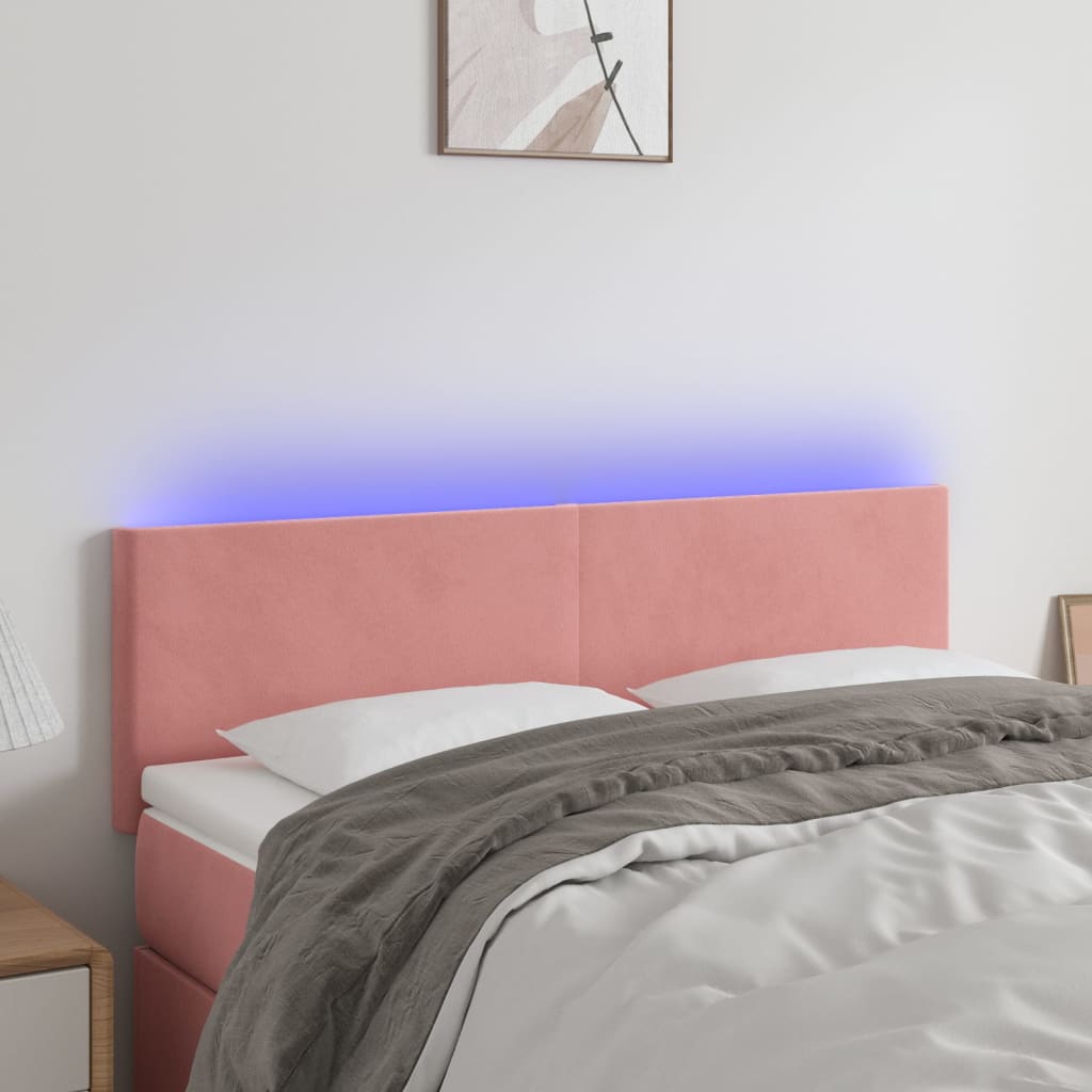 vidaXL Zagłówek do łóżka z LED, różowy, 144x5x78/88 cm, aksamit